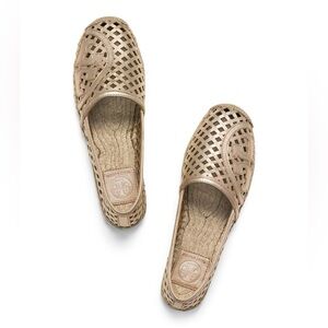 Tory Burch Thatched Perforated Espadrille Flat Ballet Shoes TB Logo